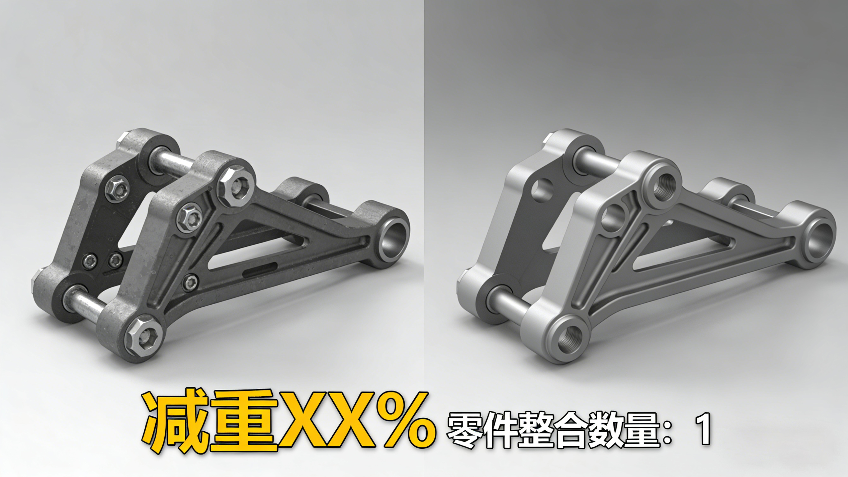 传统多件组装与金属3D打印一体化设计对比图