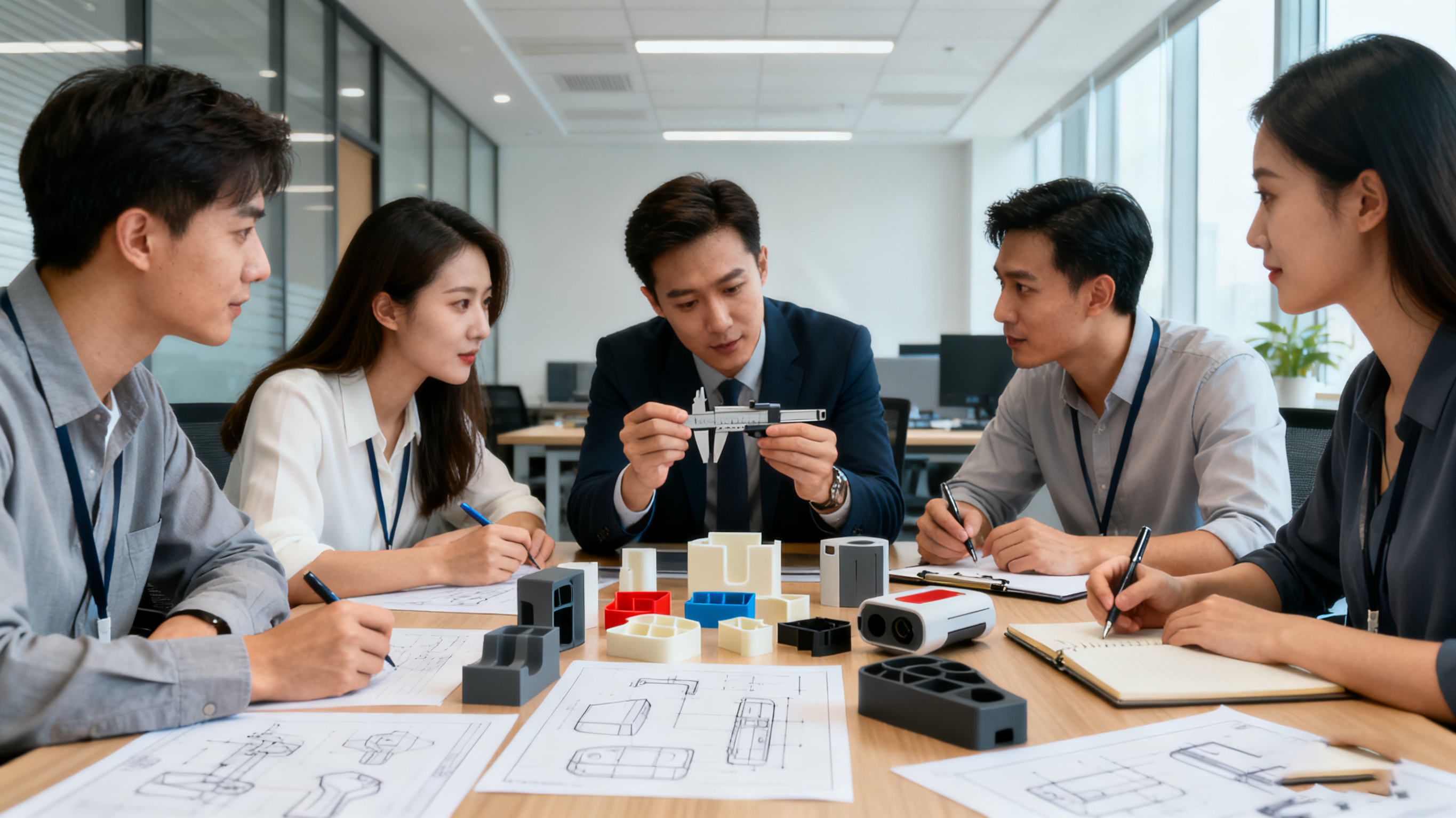 设计团队正在讨论手板件
