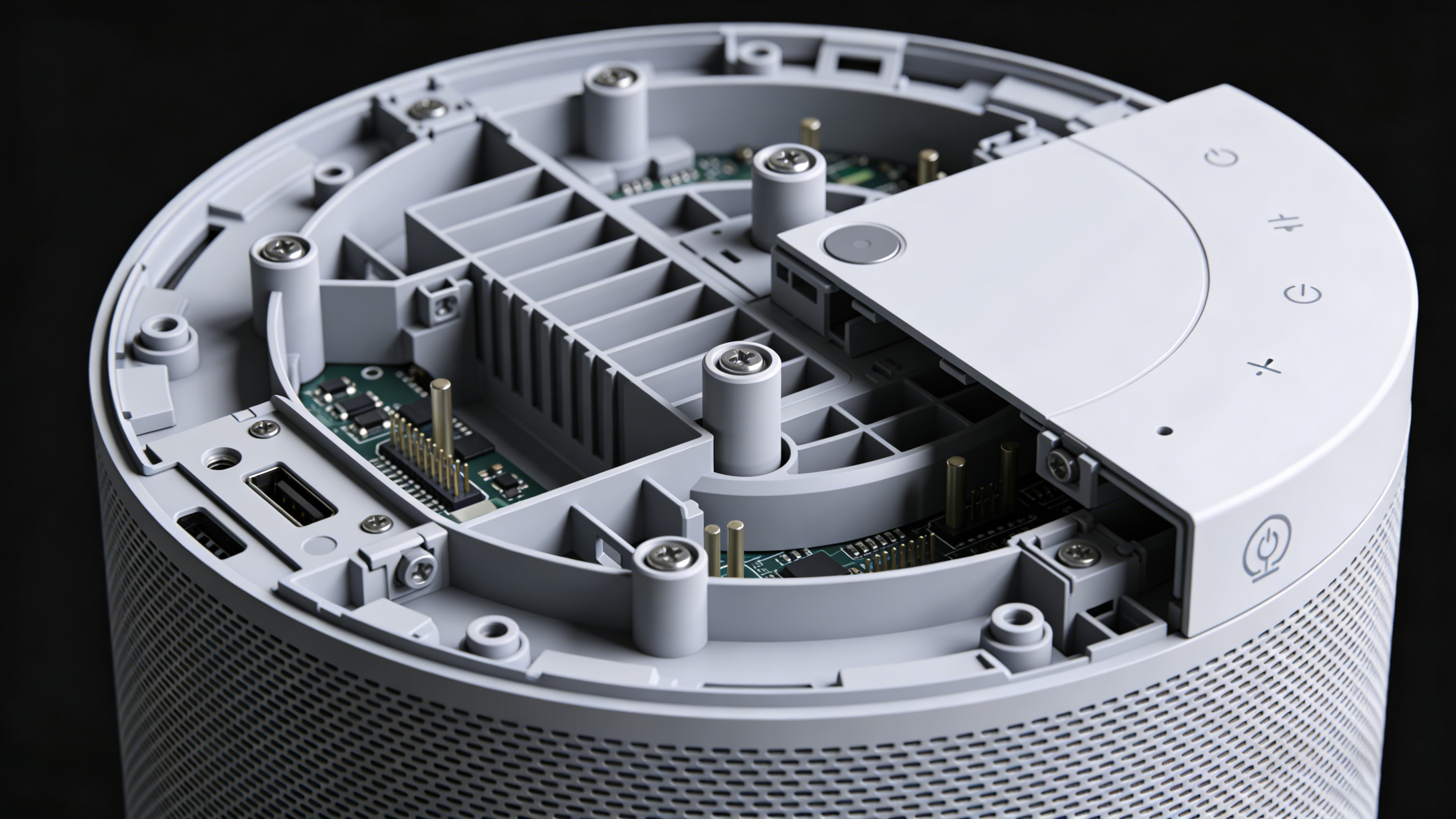 机壳手板半剖视图展示内部复杂结构