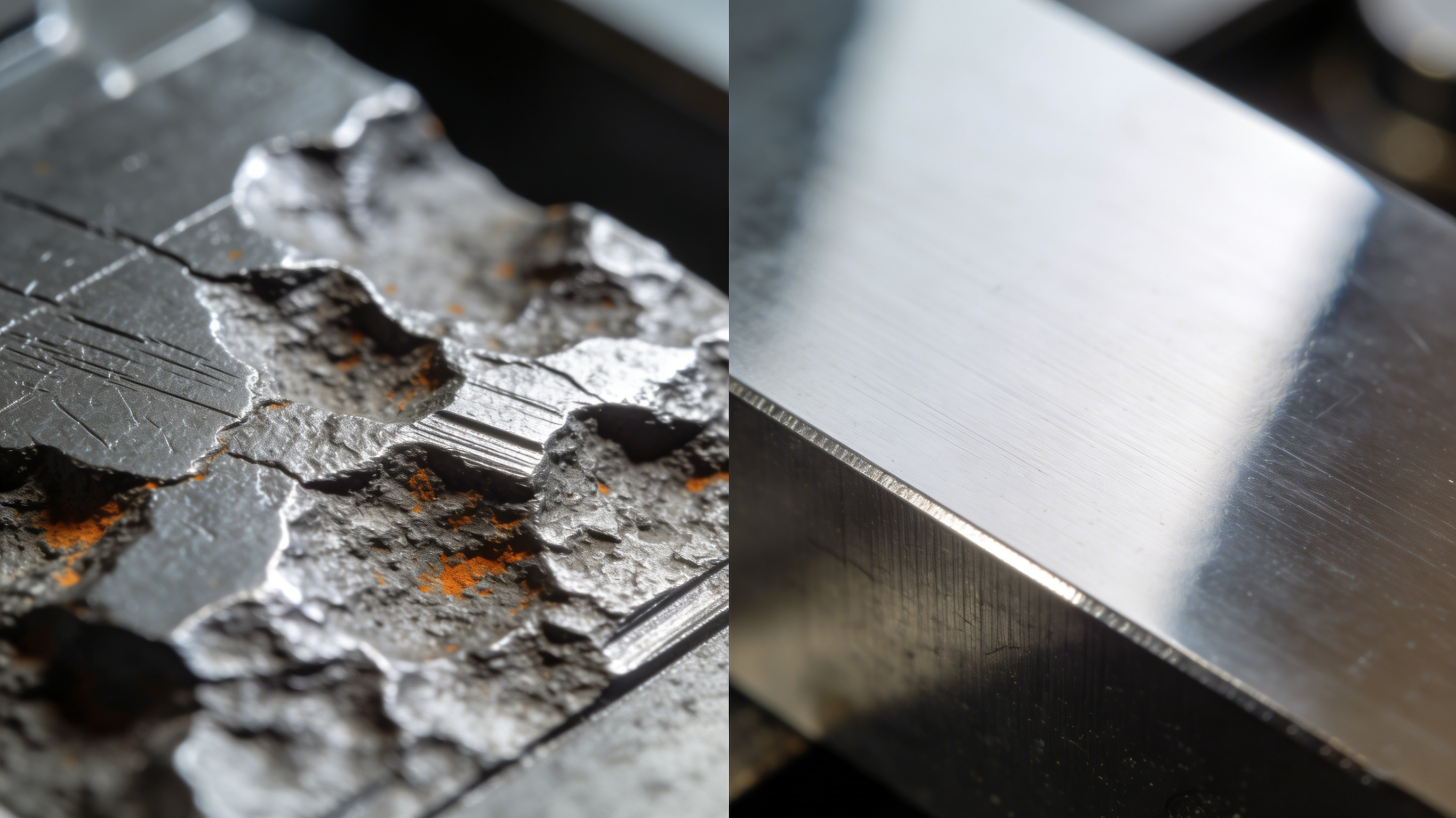 手板粗糙表面与光滑表面在放大镜下的对比图