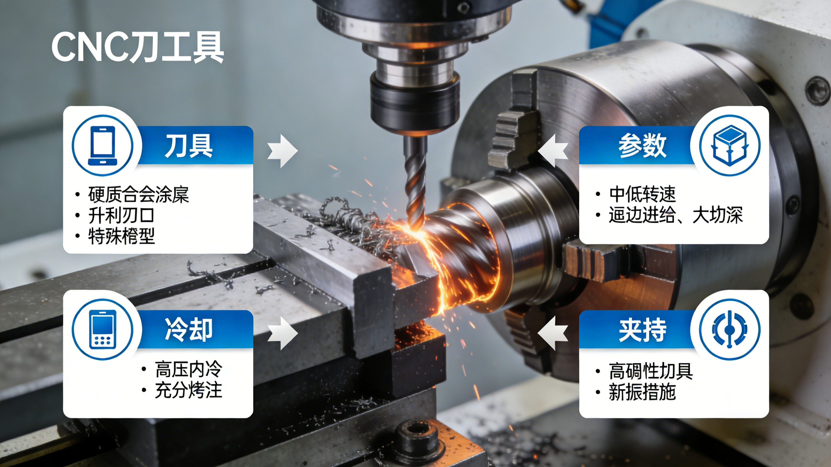 不锈钢CNC加工的核心工艺要素示意图