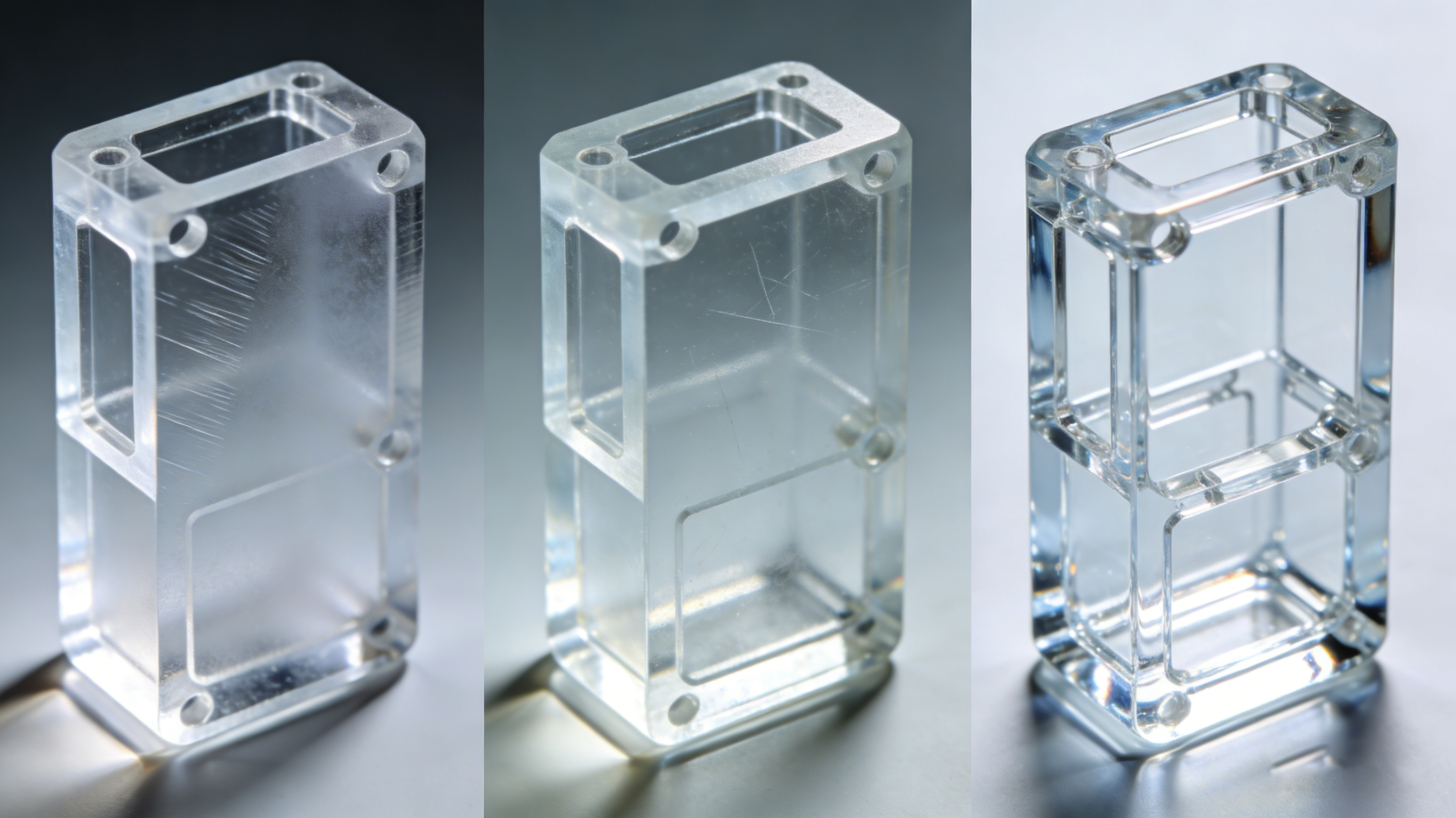 透明手板从毛坯到精修不同阶段的透明度效果对比图