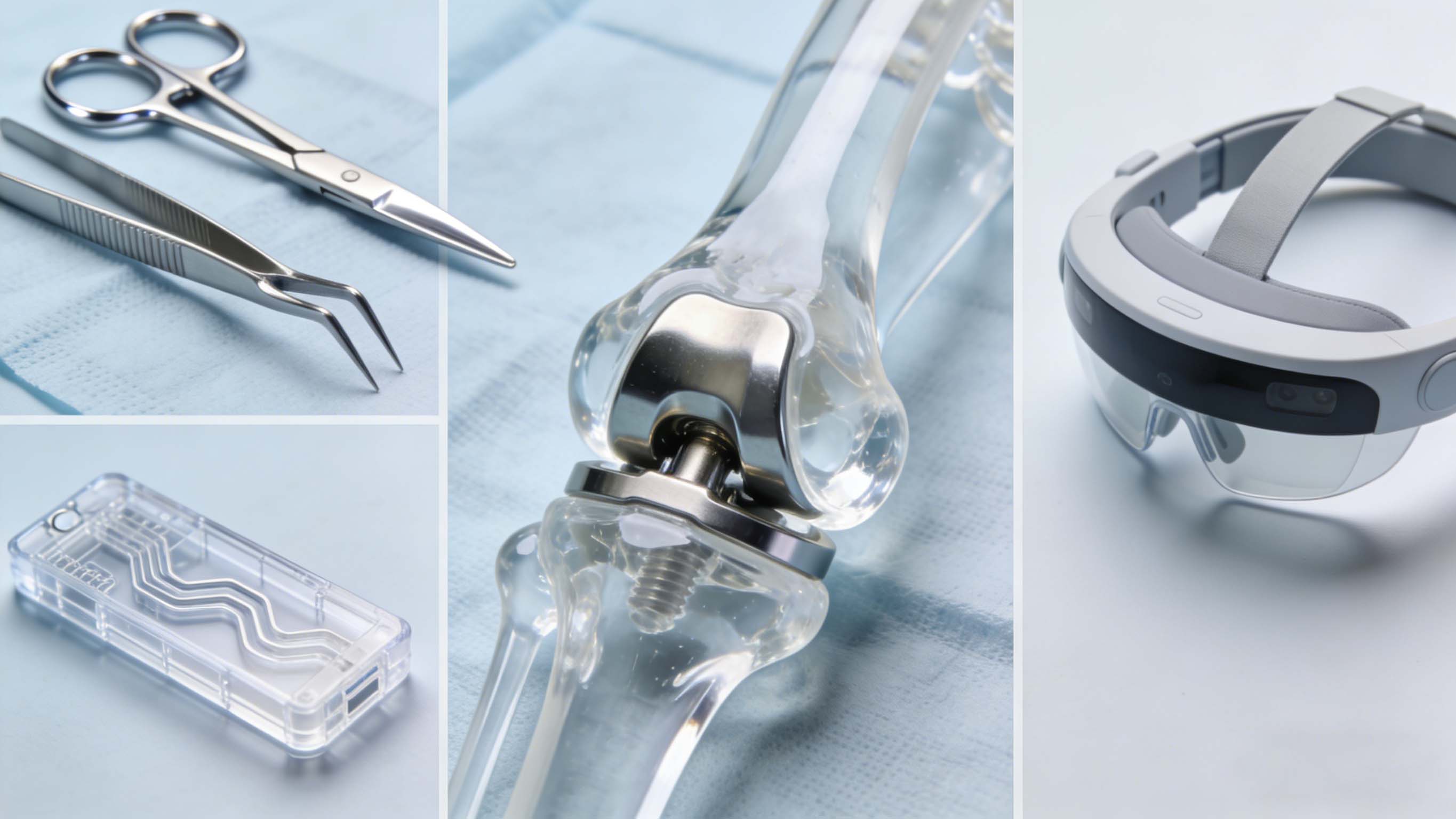 多种医疗器械手板样件展示，包括手术器械、植入物、诊断设备部件