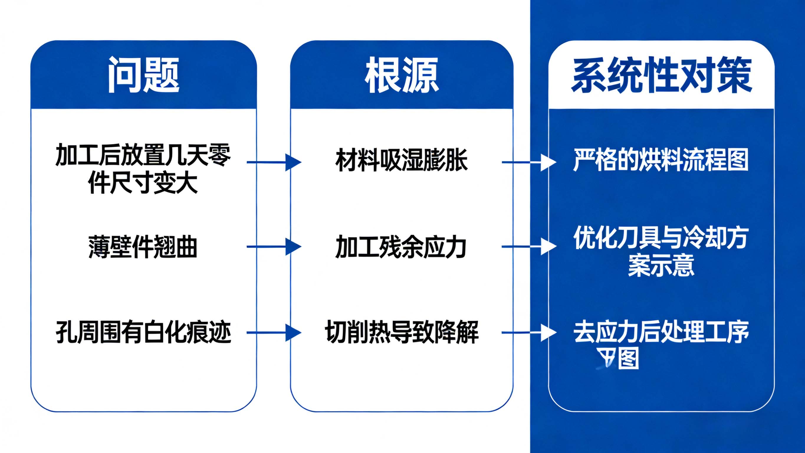 PA手板加工尺寸变异、翘曲问题的根源分析与系统性工艺对策逻辑图