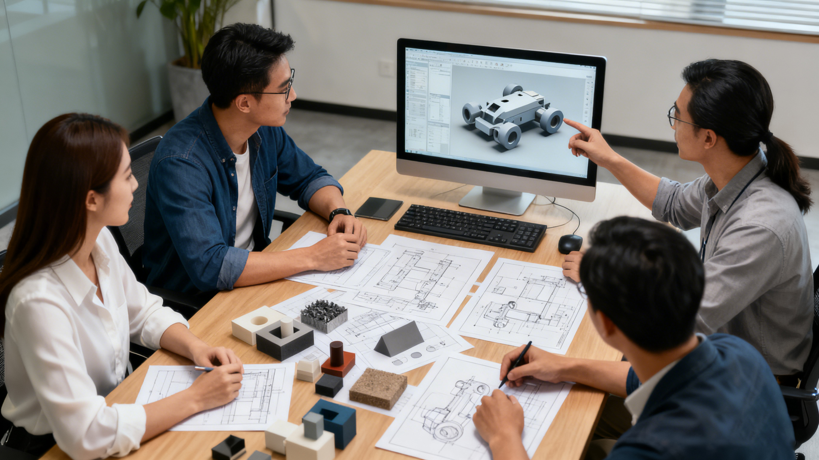 设计团队评审3D模型场景