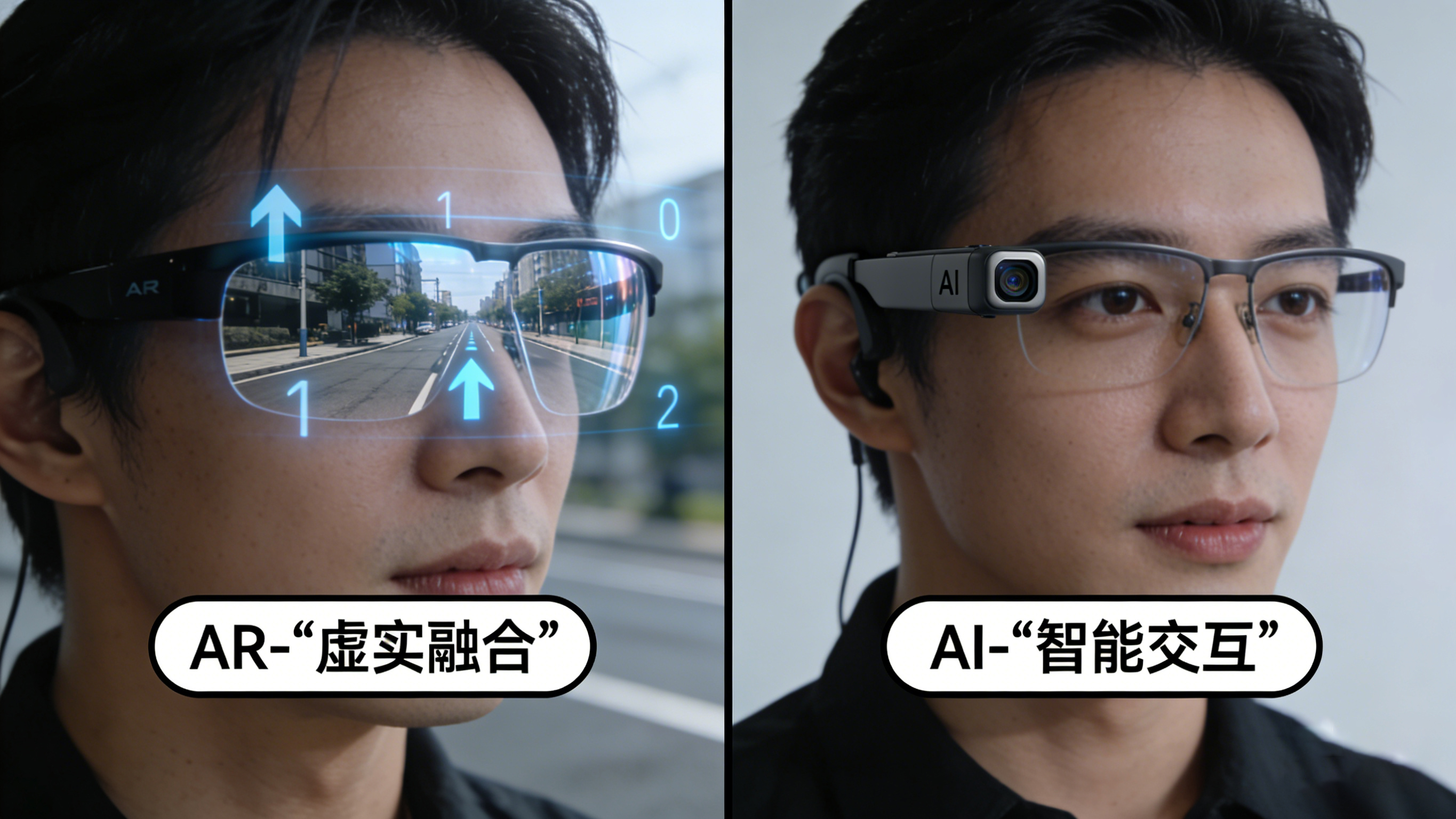 AR眼镜与AI眼镜使用场景与核心功能对比图