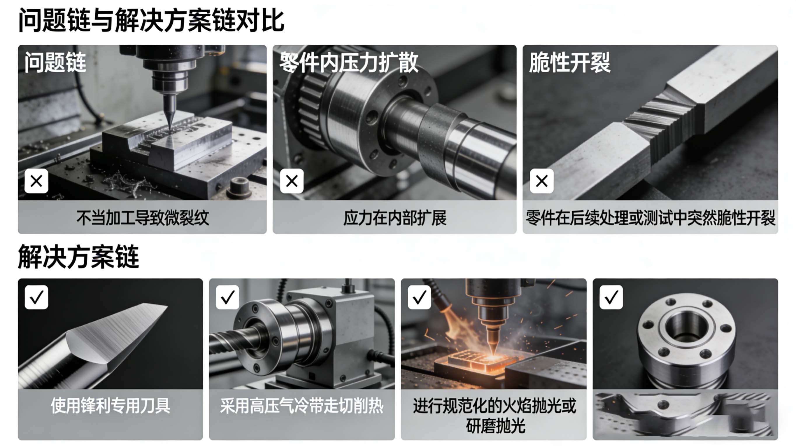 PMMA加工微裂纹产生、扩展至解决的全流程工艺控制示意图