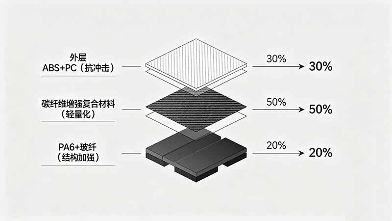 服務機器人外殼三層復合結構：ABS+PC、碳纖維、PA6+玻纖