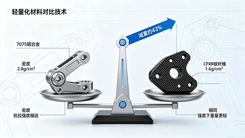 铝合金与碳纤维等强度重量对比