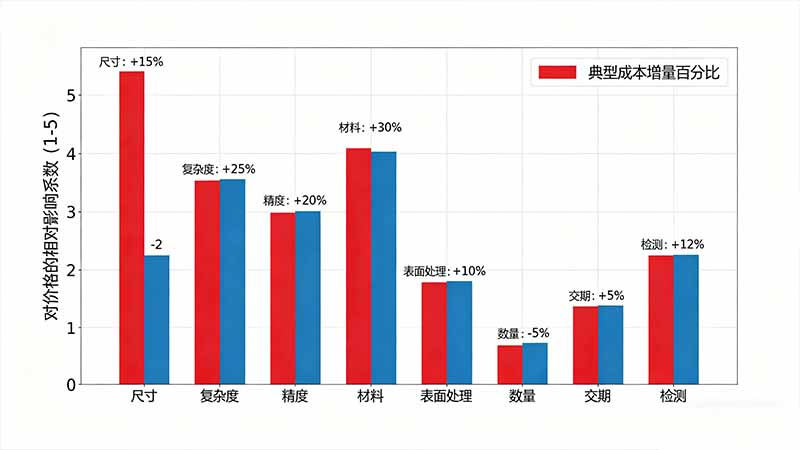 8大因素对价格的影响系数：尺寸、复杂度、精度、材料、表面处理、数量、交期、检测