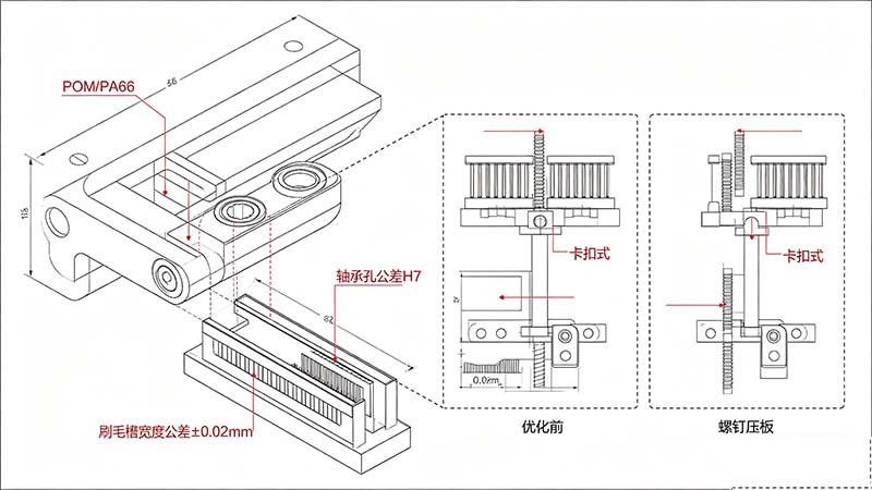滚刷支架关键配合尺寸与优化设计