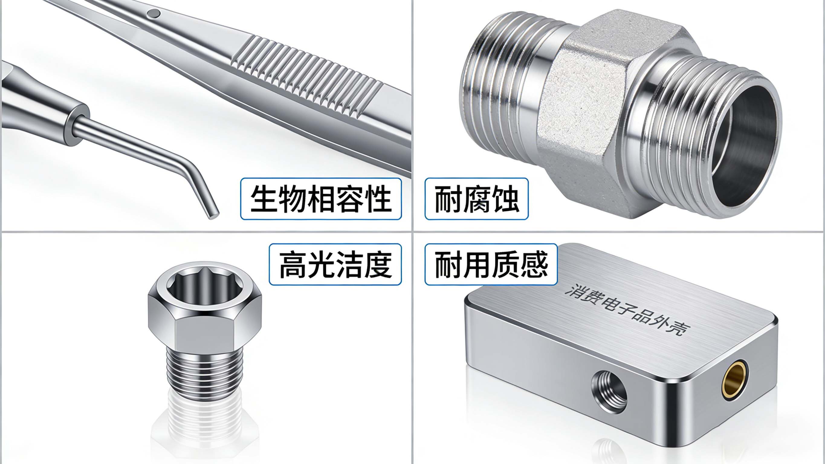 不锈钢手板在医疗器械、食品设备、高端消费品等领域的应用示意图